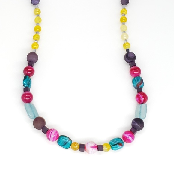 Purple and Yellow Agate Beaded Boho Necklace - Picture 11 of 11